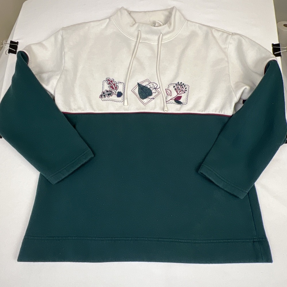 Vintage Bobbie Brooks Colorblock Embroidered Leaf Sweatshirt Green White Large